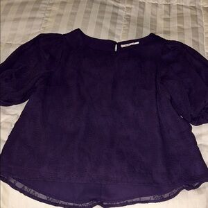 Dark Purple Lace Puff Sleeve Blouse